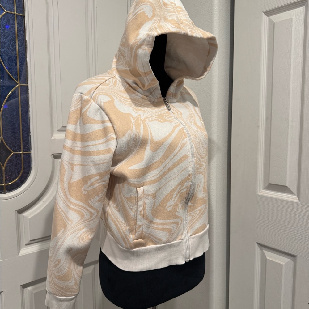 Juicy Couture Women's Tan Beachwood Swirls Zip Up Hoodie Sherpa Sweatshirt M - Picture 2 of 10